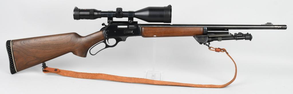 SCOPED MARLIN MODEL 1895S LEVER ACTION RIFLE: Serial number 13038136. The basis for this rifle goes back to the nineteenth century with the introduction of the side eject Model 1895. It is chambered for the classic big bore cowboy and cavalry car