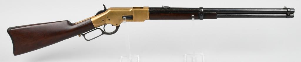 WINCHESTER MODEL 1866 "YELLOW BOY" SRC. (1884): Serial # 163196. Made in 1884. This is the Winchester that really won the West, the iconic 1866 Yellow Boy carbine in .44 rim fire cartridge. This gun features a 20" barrel, saddle ring and stud, full