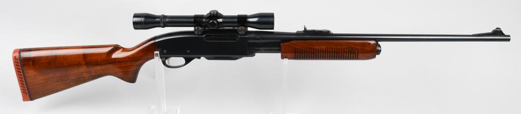 REMINGTON GAMEMASTER MODEL 760 SLIDE ACTION RIFLE: Serial # 334716. Introduced in 1952, this slide action rifle was box magazine fed so it could use the pointed spitzer bullets for a big caliber pump rifle. This example is chambered for the .30-06 car