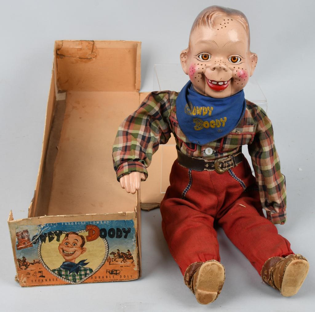 EFFANBEE HOWDY DOODY DOLL w/ BOX: All original with original outfit. Very nice condition. With original box bottom with label. 20" Excellent