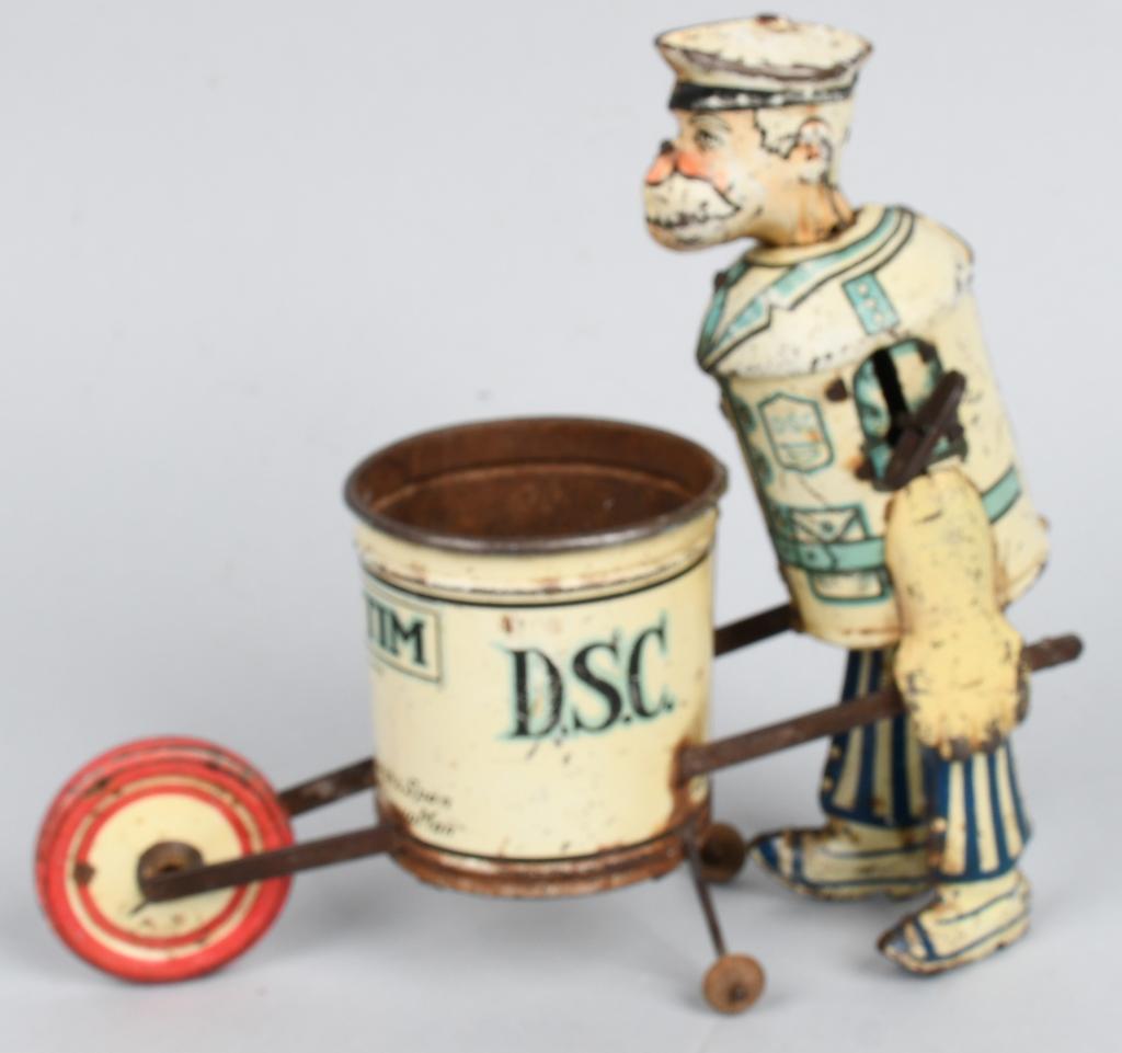 MARX TIN WINDUP TIDY TIM: All original with some wear. Windup works. 8" Good