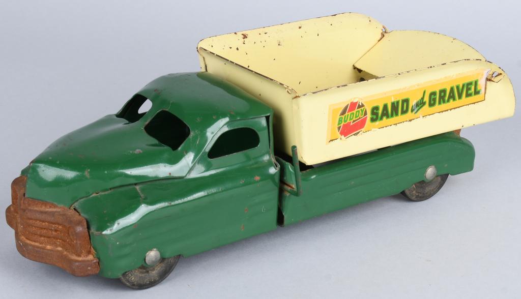BUDDY L SAND & GRAVEL TRUCK: All original with nice paint and decals. 13" Excellent