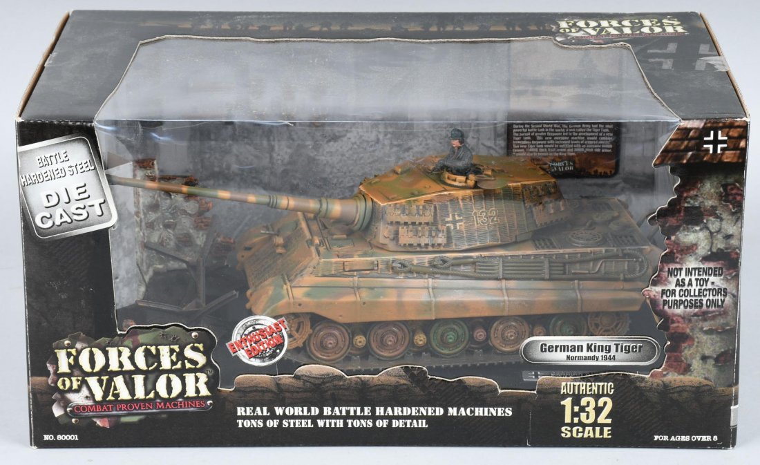 FORCES of VALOR GERMAN KING TIGER TANK MIB: German King Tiger Tank, Normandy 1:32 Model No. 80001. Near Mint