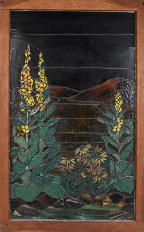 LARGE STAINED GLASS WINDOW, MOUNTAIN & FLOWERS (1 of 10)