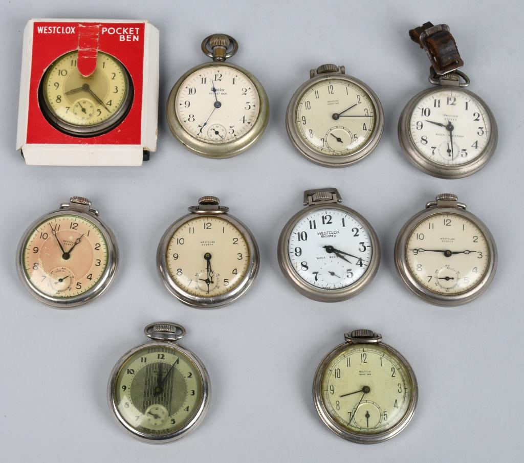 10- VINTAGE WESTCLOX POCKET WATCHES (1 of 4)
