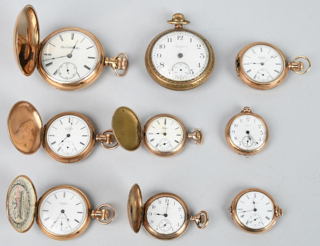 9- VINTAGE ELGIN POCKET WATCHES, 18, 12,16, 6 & 0 (1 of 9)