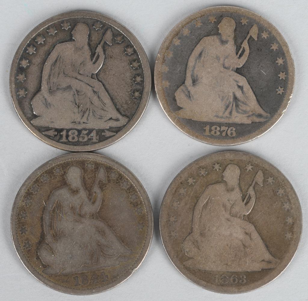 4- SEATED LIBERTY 90% SILVER HALF DOLLARS (1 of 2)