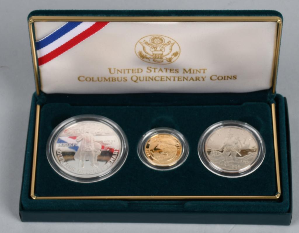COLUMBUS QUINCENTENARY $5 GOLD & 2- $1SILVER SET (1 of 4)