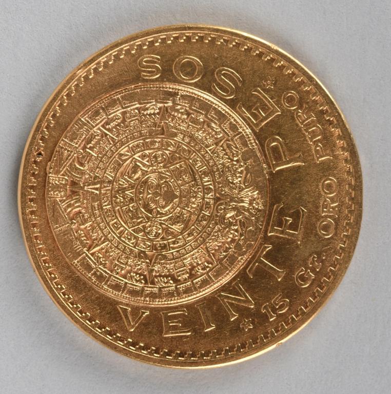 1918 MEXICO 20 PESO GOLD COIN: .4822ozt Gold. Original not a restrike.