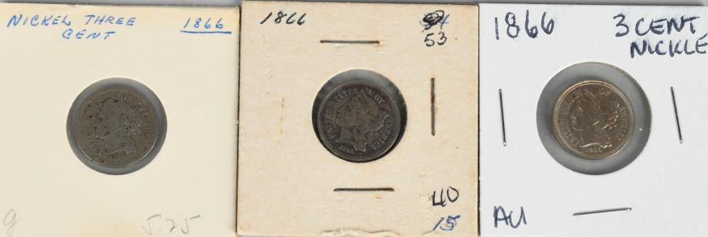 3- 1866 3 CENT NICKELS (1 of 4)