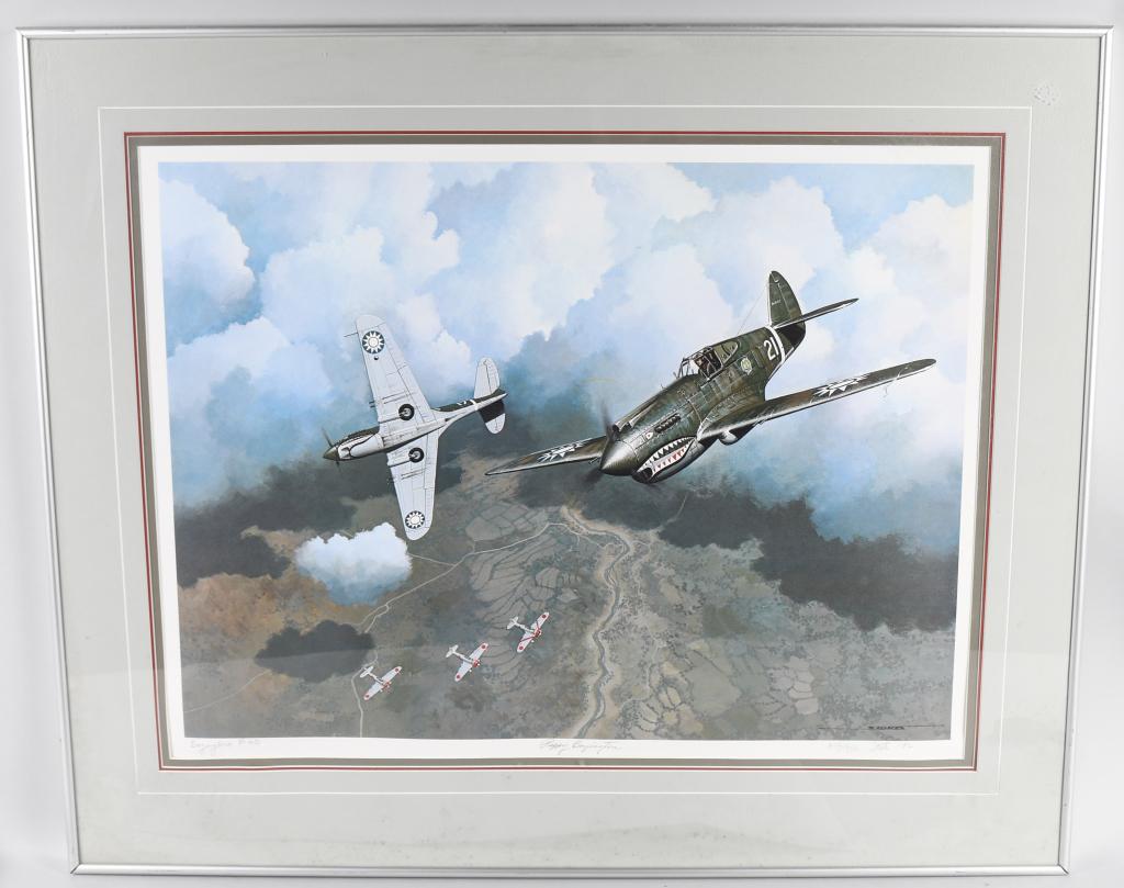 PAPPY BOYINGTON STAN STOKES SIGNED LITHOGRAPH: Gregory "Pappy" Boyington print by Stan Stokes - Signed by both men and numbered 612 of 950 lithographic prints. Comes with COA on the back. Boyington was a Marine Corps officer in World War II and re