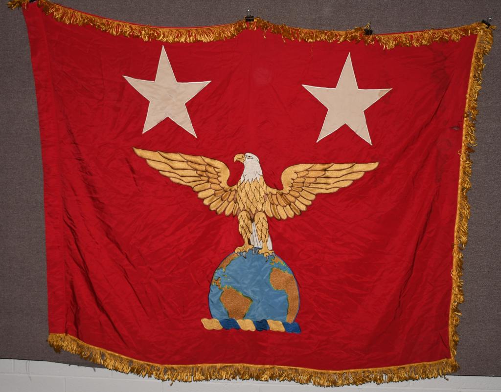 WWII NEW YORK STATE ADJUTANT GENERAL'S FLAG: Embroidered US Army 2-star general's flag with gold fringe, denoting the rank of Major General in the New York National Guard, Adjutant General. Made by Anin bunting Co. of NY. General Ames T. Brown w