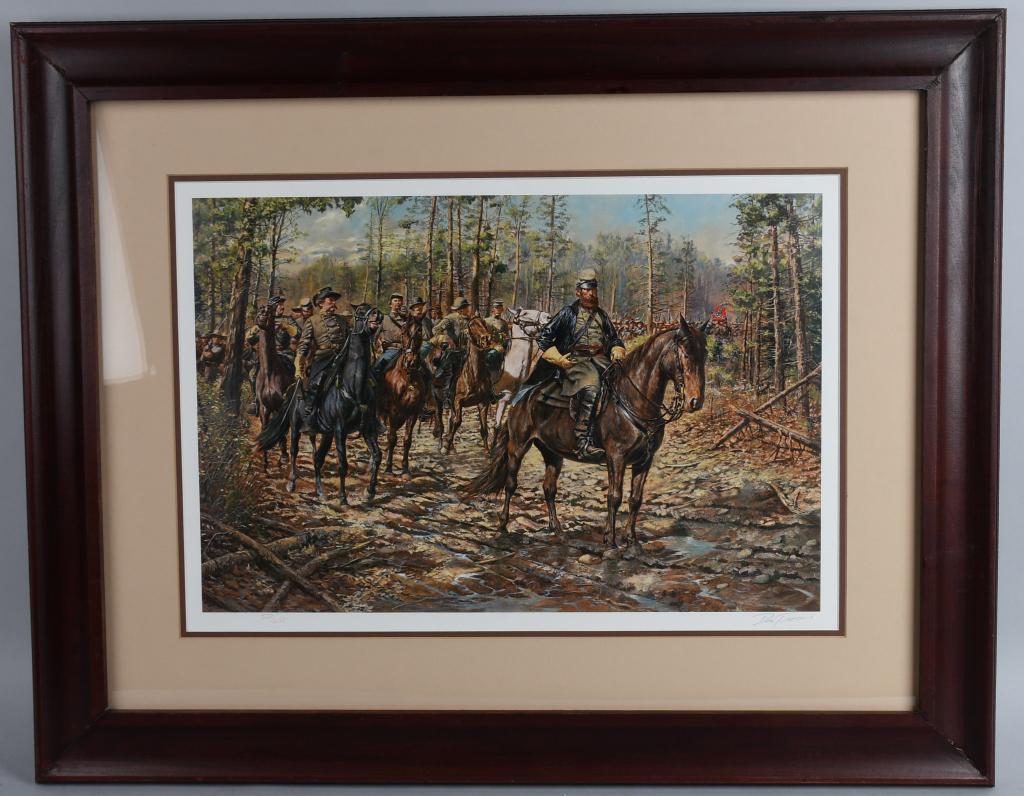 BEFORE THE STORM STONEWALL JACKSON TROIANI PRINT: 14 x 21 limited edition print (527 of 600 in edition) of the Confederate General Stonewall Jackson leading his troops in a print titled "BEFORE THE STORM" by Civil War artist Don Troiani. Matted, fram