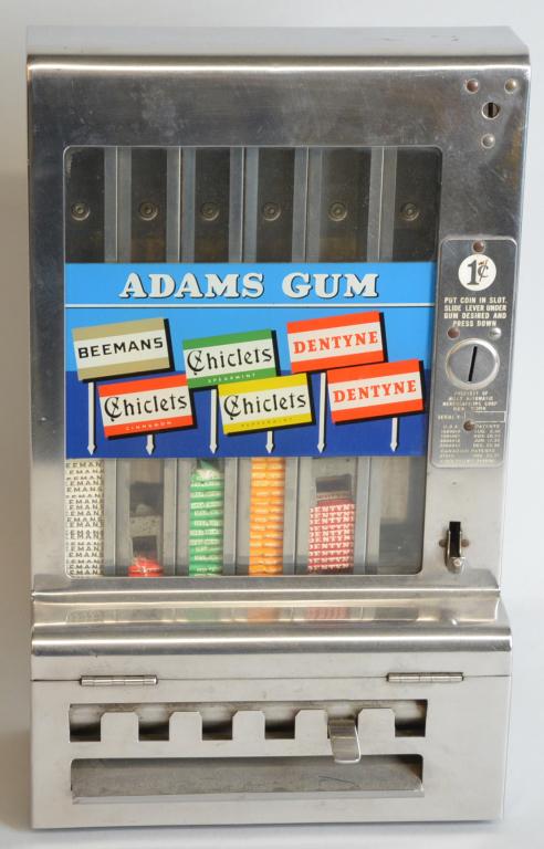 Mills Automatic Coin-operated Adams Gum Machine: 16"x10"x5", in very good condition, works, does not have a key with it