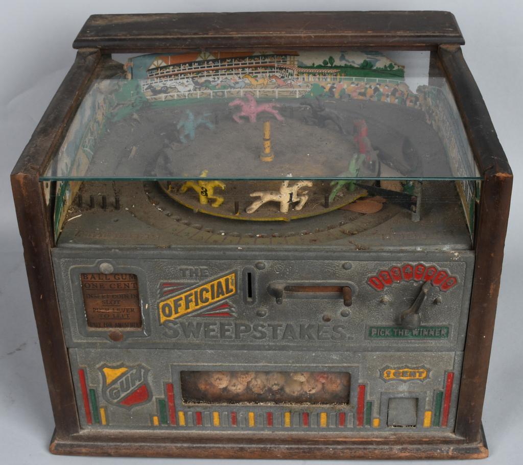 ROCK-OLA OFFICIAL SWEEPSTAKES TRADE STIMULATOR: As found Rock-Ola Official Sweepstakes Trade Stimulator. Great Horse Race design.