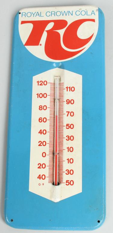 Royal Crown Cola Tin Thermometer: 13.5"x5.5", rated 9, tube is good,