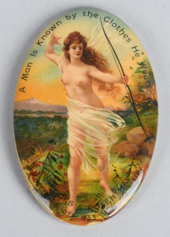 Brooks & Rosenthal Clothes Pocket Mirror: with toppless lady, in good condition