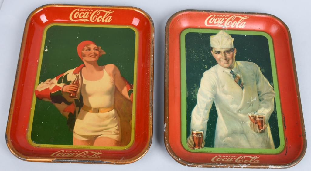 1927 & 1930 Coca Cola Trays: Pair of early Coca Cola Trays. Both all original with nice colors. Minor edge wear and loss on 1927. Very Good-Excellent