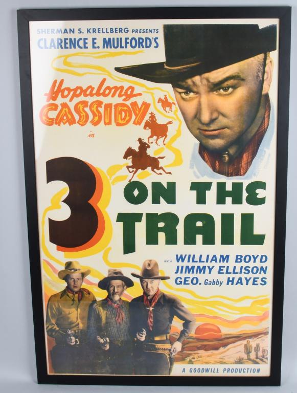 Hopalong Cassidy 3 On The Trail Movie Poster: Original Hopalong Cassidy 3 On The Trail 1 Sheet Movie Poster. Professionally framed. 42"x29" Framed