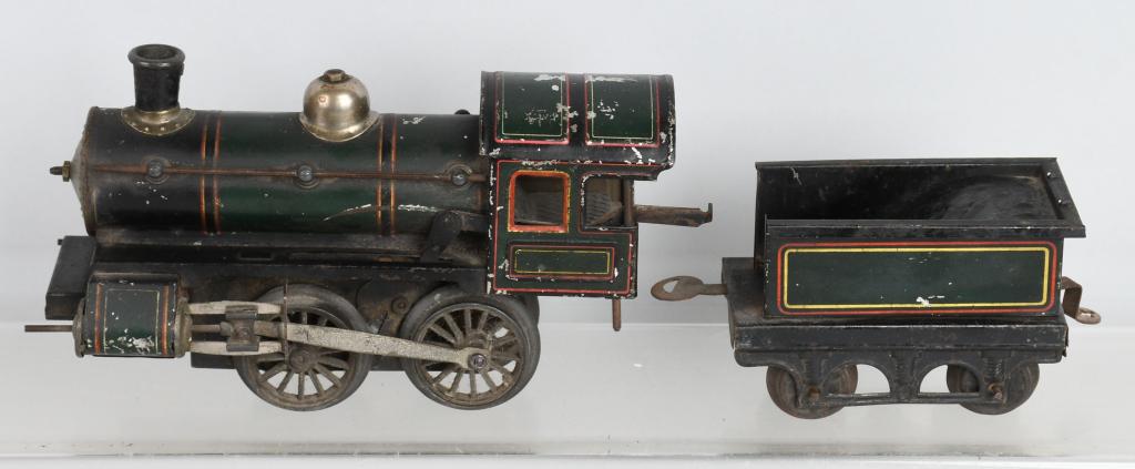 BING ELECTRIC TRAIN ENGINE & TENDER: All original and looks complete. Marked Germany. May clean to higher grade. 12" Very Good
