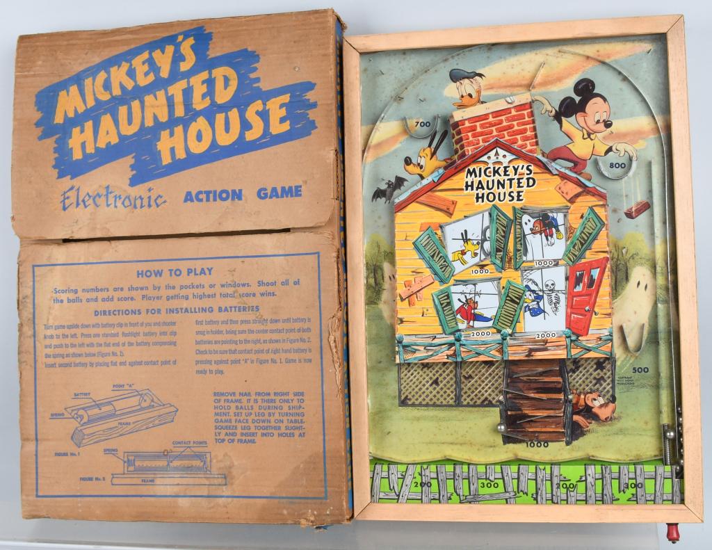 Mickey Mouse Electronic Haunted House Game w/Box: All original with great graphics. Very unusual battery operated Disney game. Boxed. 21" Excellent