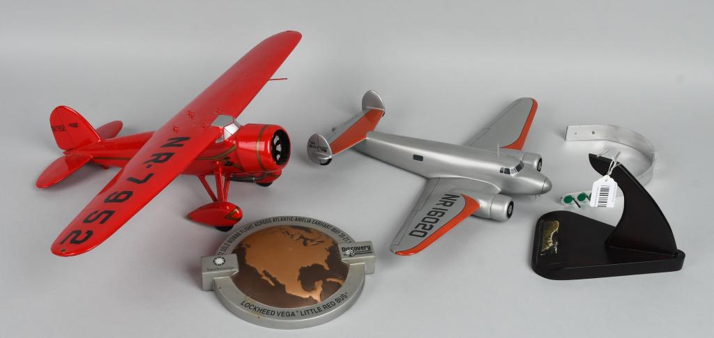 LOCKHEED ELECTRA & LOCKHEED VEGA DESK MODELS: Lockheed Electra and Lockheed Vega Airplane Desk Models. Both carved wood. Largest 20" Like New
