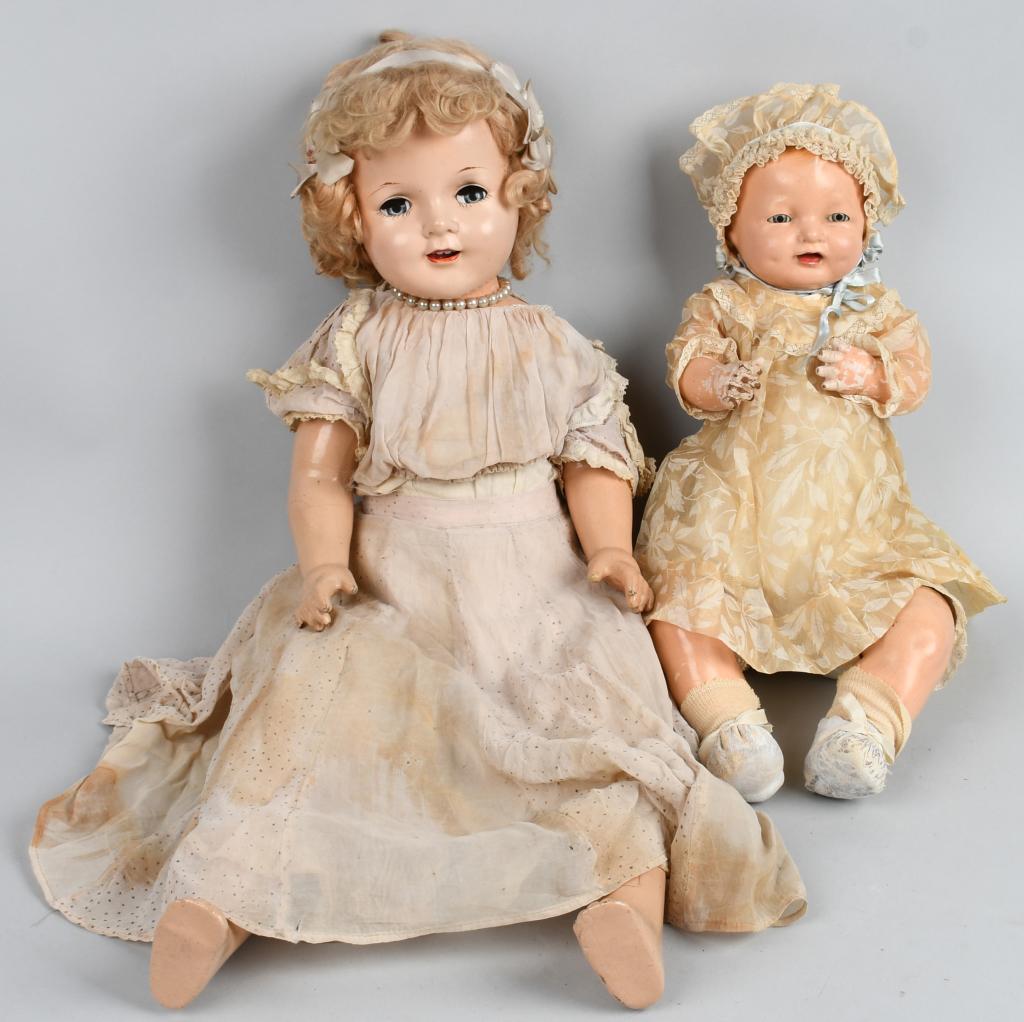 1924 Effanbee & Hard Plastic Dolls: Lot includes 1924 Effanbee Bubble Doll dayed 1924. Alloriginal in great shape. Plus 28" Hard plastic Doll in very nice original condition. Excellent