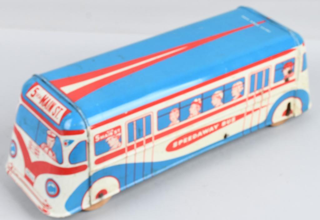 Wolverine windup Speedway Bus: All original with nice colors. Mech needs adjustment.14" Excellent