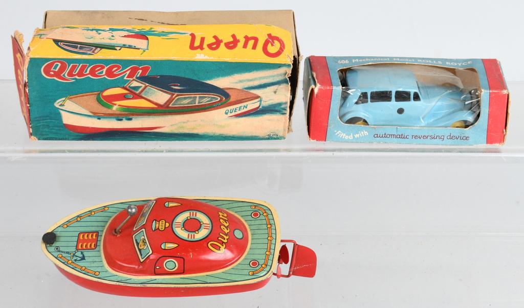 Mettoy Car & Japan Queen Boat Boxed: Both never played with and Boxed. Largest 6" Excellent