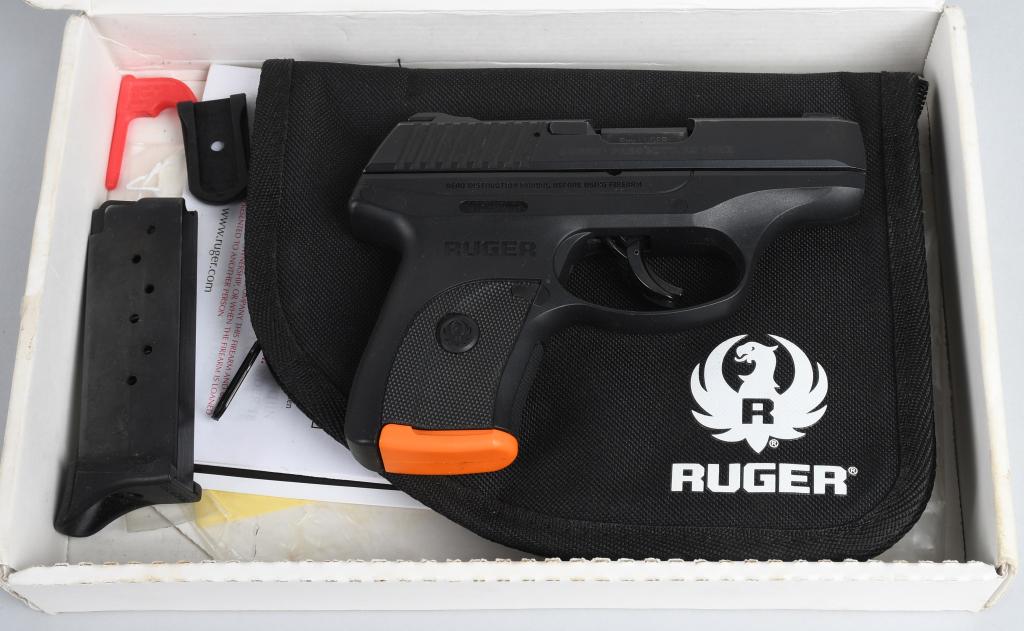 BOXED RUGER MODEL LC9s SEMI-AUTOMATIC PISTOL: Serial #327-94593. Barrel length 3". Caliber 9mm. Alloy frame, steel slide, double action semi-automatic with white dot combat sights. As new in original matching box with paperwork and one magazine. 