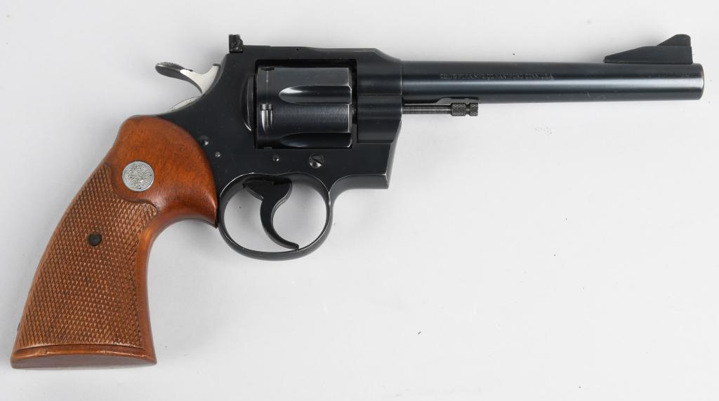 ORIGINAL COLT .357 MAGNUM REVOLVER: Serial #24424. Barrel length 6". Caliber .357 magnum. Built 1960. Two years before the Python and one year before the Trooper, Colt introduced their original .357 magnum revolver. This was Colt's firs