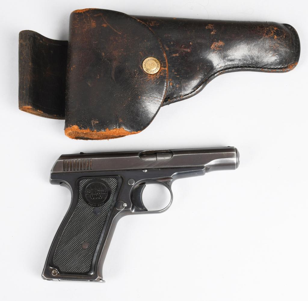 REMINGTON MODEL 51 SEMI-AUTOMATIC PISTOL: Serial #PA11639. Barrel length 3 1/4". Caliber .380 Auto. Made 1918-1934. Early 9-groove model. Features blue finish with Remington UMC black rubber grips. Comes with one magazine. All Remington infor