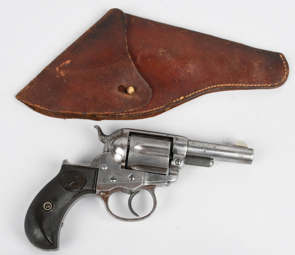 COLT MODEL 1877 STOREKEEPERS LIGHTNING MODEL: Serial #22927. Barrel length 3". Caliber .38 long colt. Made in 1880. Factory letter states that this gun was shipped to J.P. Moores in NYC on May 18, 1881. Colt's first double action revolver. Referr