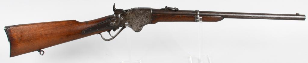 MODEL 1860 SPENCER REPEATING CARBINE: Serial #42490. Barrel length 22". Caliber 56-56 rimfire. This is a true Civil War Spencer carbine, the most sought after weapon by soldiers on both sides of the conflict. This is the "Load in the morn