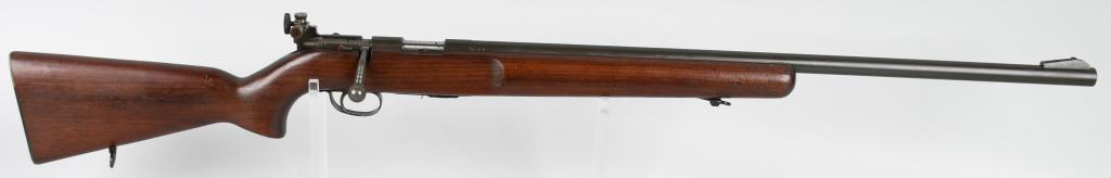 US PROPERTY REMINGTON MATCHMASTER .22 RIFLE: Serial #17023. Barrel length 27". Caliber .22 long rifle. The bridge and barrel are stamped US Property. Left side of stock has Frank Atwood cartouche (FJA). Metal has military type parkerized finish 