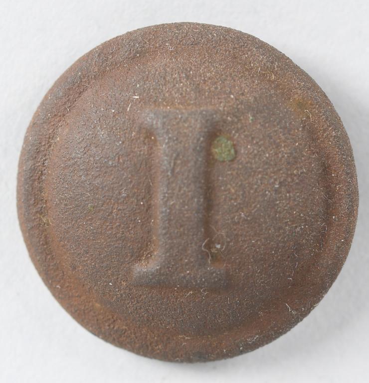 CONFEDERATE INFANTRY BUTTON RICHMOND VA. RMDC: Original Confederate coat size Infantry Block "I" button with RMDC (raised mark depressed channel) E.M. L. & Co Richmond Va back mark. Nice excavated condition, complete but shank is bent. Very Good