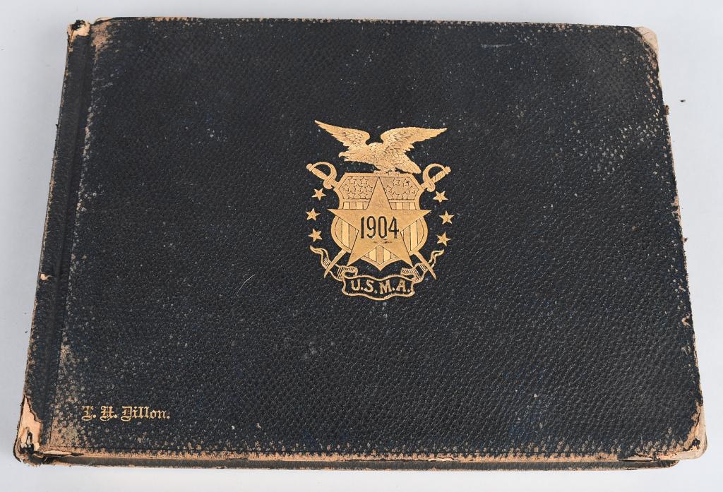 US MILITARY ACADEMY WEST POINT ALBUM CLASS OF 1904: Leather Bound book containing yearbook style photos of the graduating class of US Military Academy at West Point Class of 1904, including future General Joseph Warren Stilwell, who would come to be kn
