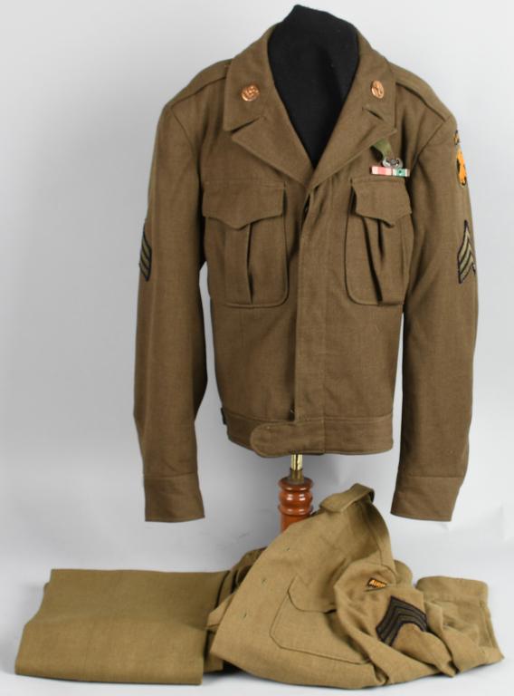 WII US ARMY 17TH AIRBORNE KIA UNIFORM GROUPING: Uniform of Sgt. Charles J Schoepf ASN 15101031 who was a member of Battery A 680th Field Artillery Battalion 17th Airborne Division and was Killed In Action on March 24, 1945 during Operation Varsity.