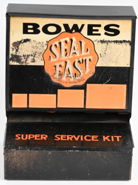Bowes Seal Fast Super Service Kit Metal Cabinet: rated 7, 11"x9"x6", has good color, has wear on front.