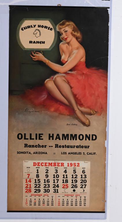 1952 GIL ELVGREN PIN-UP CALENDAR: Gillette Elvgren (March 15, 1914 – February 29, 1980) was an American painter of pin-up girls, advertising and illustration. Best known for his pin-up paintings. Ollie Hammonds was a famous restaura