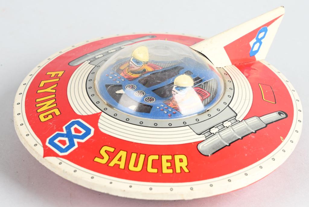 HAJI JAPAN Tin Friction #8 FLYING SAUCER: All original and works. 7" Excellent