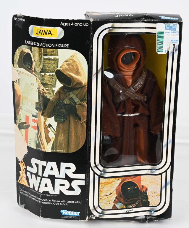 1977 STAR WARS 12" LARGE SIZE JAWA w/ BOX: Nice original 1977 Star Wars 12" Large Size Jawa Action Figure. Looks never played with condition. Has accessories. In original open box. 10" Excellent