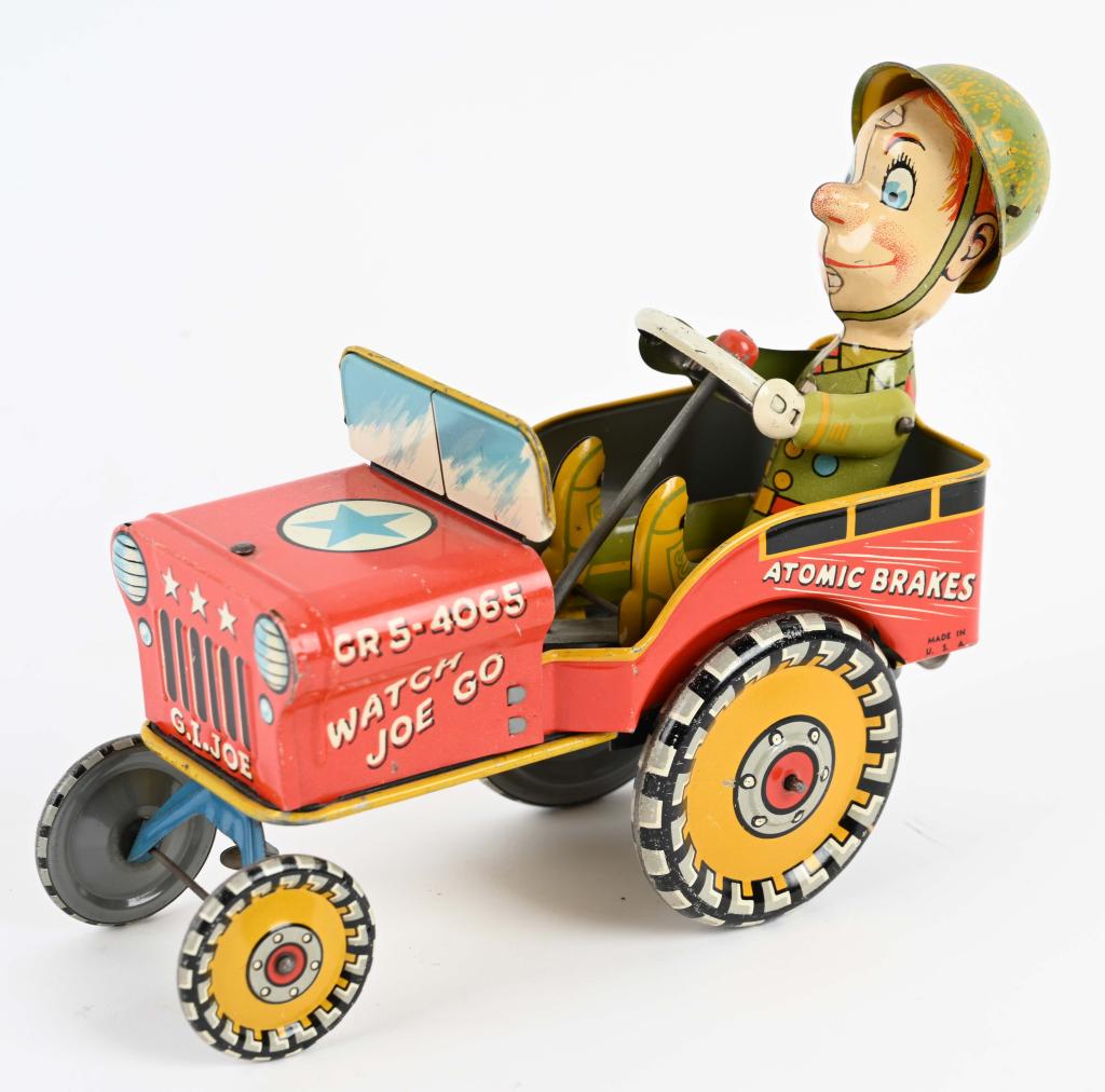 UNIQUE ART Tin Windup GI JOE JOUNCING: All original and complete. Windup works. 8" Excellent