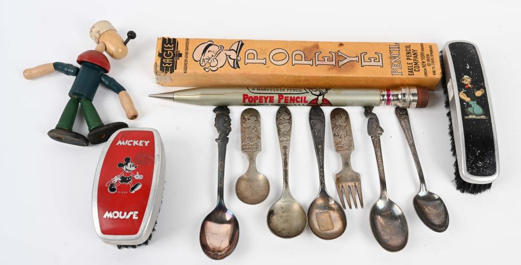 POPEYE & MICKEY MOUSE LOT: Nice lot of early Mickey Mouse and Popeye items. As-Is