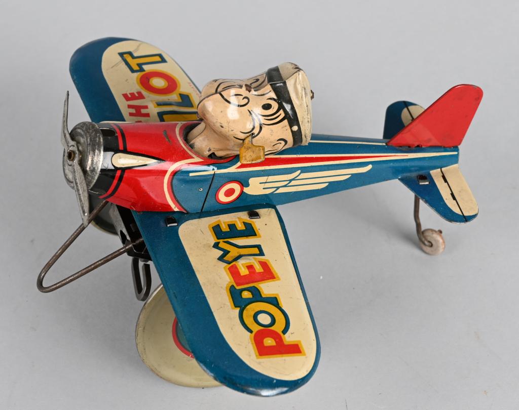 MARX Tin Windup POPEYE AIRPLANE: Nice Popeye Airplane. Very nice colors. Windup works. 8" Excellent