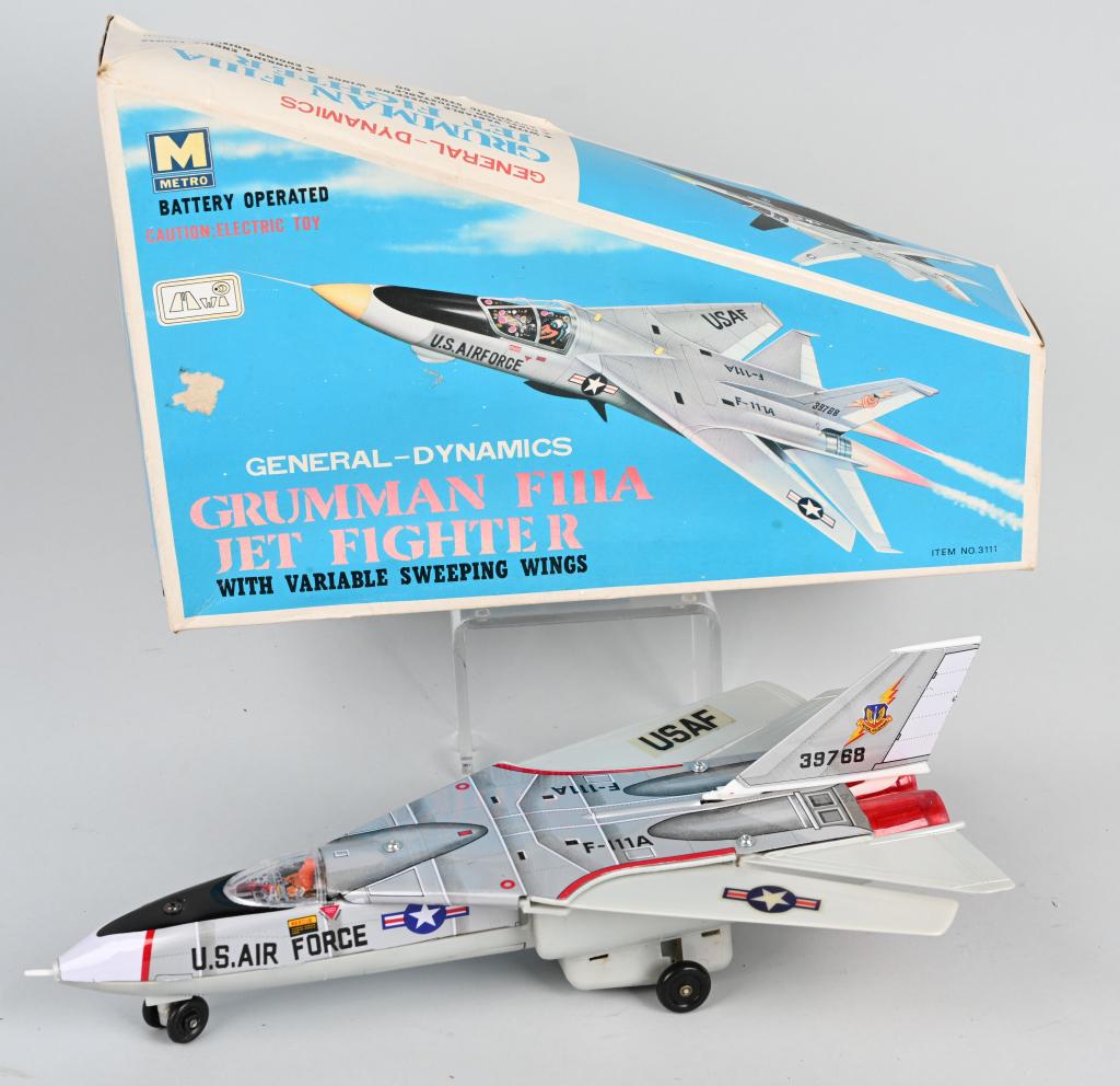 METRO Battery Op GRUMMAN F111A JET FIGHTER w/ BOX: All original with great design. Worked when tested. Boxed. 21" Excellent