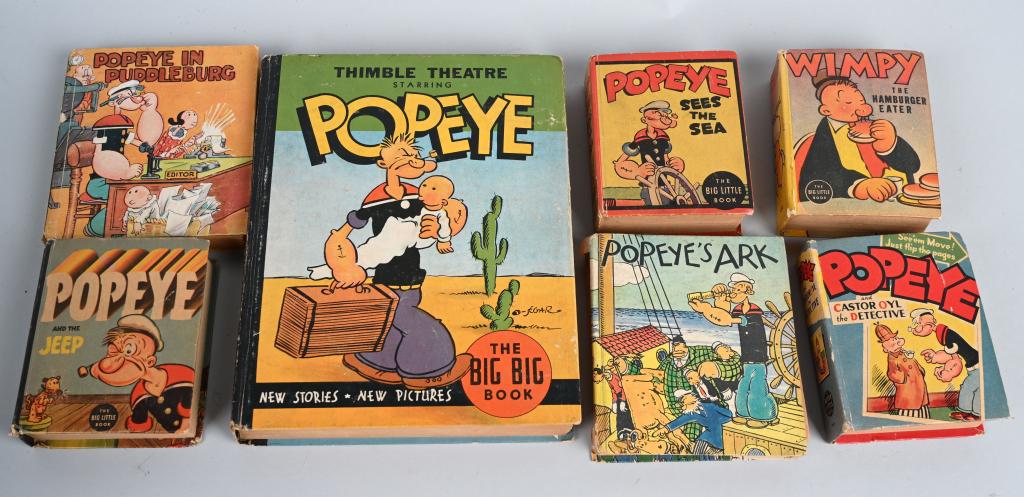 7- EARLY POPEYE THE SAILOR BOOKS: Great lot of eraly Popeye Books. Includes Big Little Books. Very nice colors.