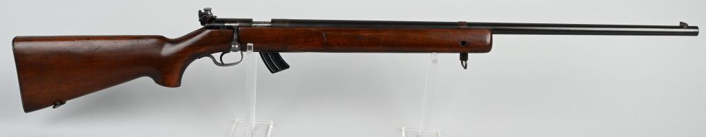 WINCHESTER MODEL 75 BOLT ACTION .22 RIFLE: SERIAL 22067. BARREL 28". CALIBER .22 LONG RIFLE. Made in 1941. This target rifle features a heavy barrel, dove tail front sight, Lyman receiver peep sight, barrel drilled for scope blocks, magazine f