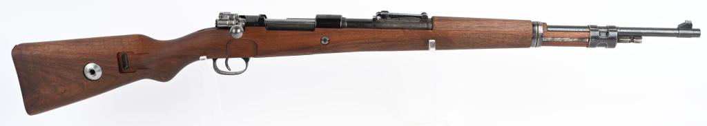 WWII GERMAN 1933 BANNER MAUSER 8mm RIFLE: SN 61383. 25" barrel bolt action 7.92x57mm rifle. Mauser banner and date 1933 on the receiver. Has German testing proof marks, Crown "U", "B," "N" and "N" indicating it was test fired and Nitro proofe