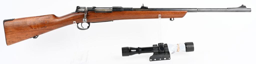 CHILEAN MAUSER M1895 SPORTER 7mm BOLT ACTION RIFLE: SN K4417. 23.5" barrel bolt action 7mm rifle. Chilean Mauser Model 1895. Marked at receiver with Chilean coat of arms, left side is tapped with 4 holes for scope mount, but is marked Mauser Chile 1895
